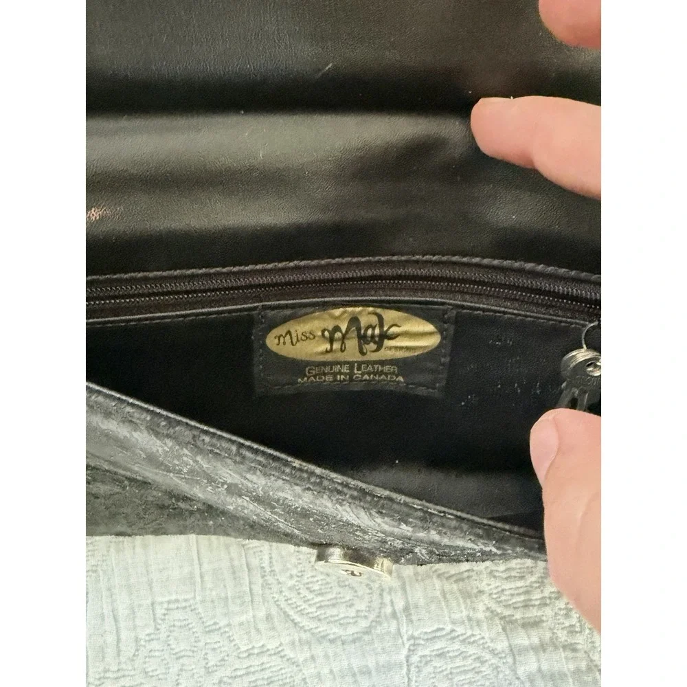 Miss Mak Vintage 90s Boho Y2K Black‎ Leather Padlock Paisley Chain Clutch Bag